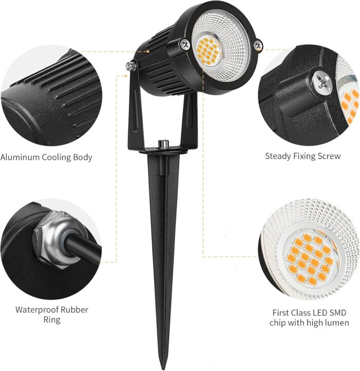 Low Voltage Landscape Lights Outdoor: 7W 700LM LED Landscape Lighting with Connectors for Tree Garden Yard Pathway | 12V 24V Warm White 2700K Spotlights | IP65 Waterproof | 6 Pack - Image 4