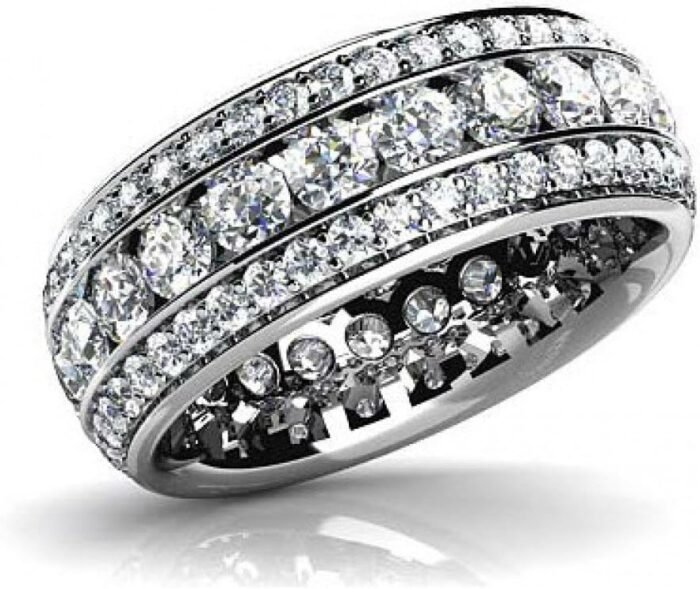 5.00 ct Ladies Three Row Round Cut Diamond Eternity Wedding Band Ring in 18 kt White Gold - Image 2