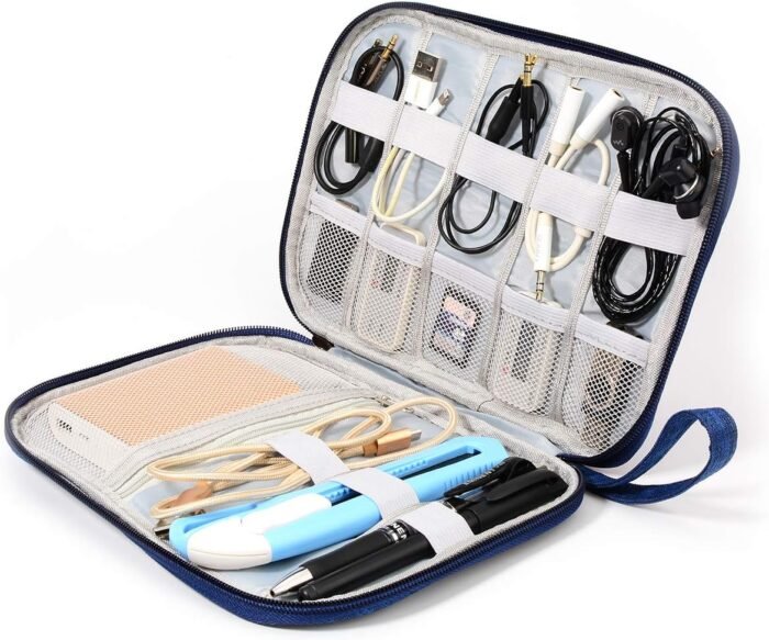 Electronic Organizer Travel Universal Cable Organizer Electronics Accessories Storage Bag Gadget Gear Cases for iPad Mini, Kindle, Smartphone, Cable, Charger, Power Bank, USB, SD Card (Blue)… - Image 5