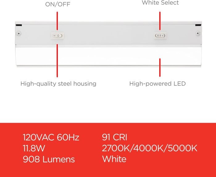 UltraPro 24 inch Hardwired Under Cabinet Lights, 3 Color Settings - 2700K/4000K/5000K - Warm White, Cool White, and Daylight, Under Cabinet Lighting, Dimmable Under Counter Lights for Kitchen, 45368 - Image 2