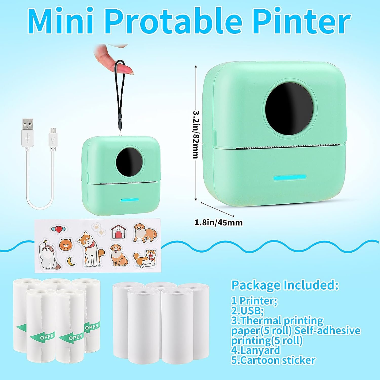 HuiJuKeJi Mini Sticker Printer Pocket Inkless Thermal Printer with 11 Rolls Thermal Paper and Sticker for iOS&Android, Bluetooth Smart Portable Receipt Printer for Photo Journal Notes Memo-Green - Image 8