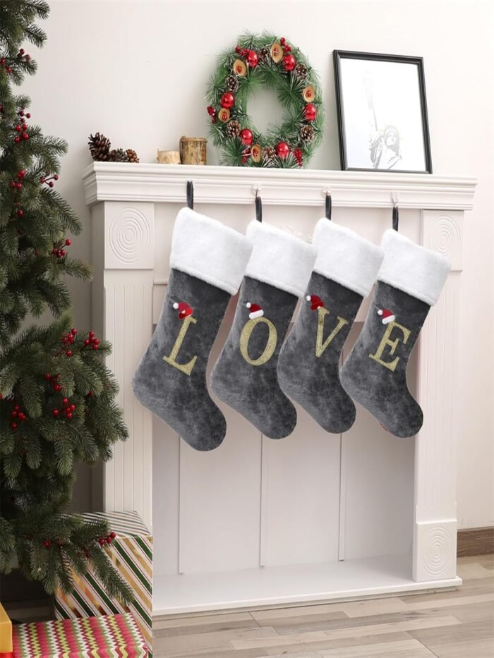 20 Inches Monogrammed Christmas Stockings with Letters,Super Soft Christmas Stockings Large Monogram Stockings Red Letter Stockings for Christmas Holiday Xmas Gift… - Image 5