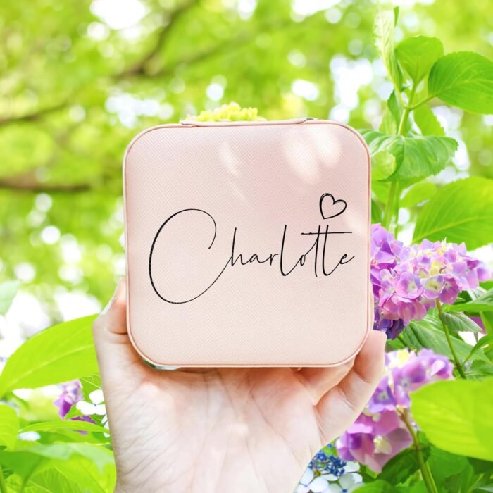 Personalized Jewelry Box for Women, Custom Travel Jewelry Case with Name and Heart, Small Jewelry Organizer for Rings, Earrings, Necklaces, Personalized Gifts for Women - Image 2