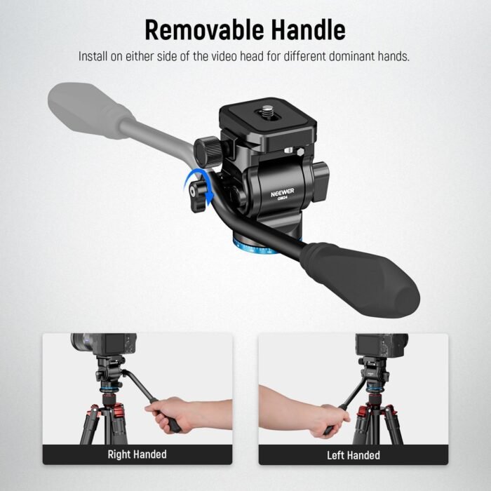 NEEWER Tripod Fluid Head Pan Tilt Head with Arca Type Quick Release Plate and Handle, Metal Panorama Head with Scaled Base (⌀37mm) for Compact Video Camera DSLR Camera, Load up to 6.6lb, GM24 (Blue) - Image 8