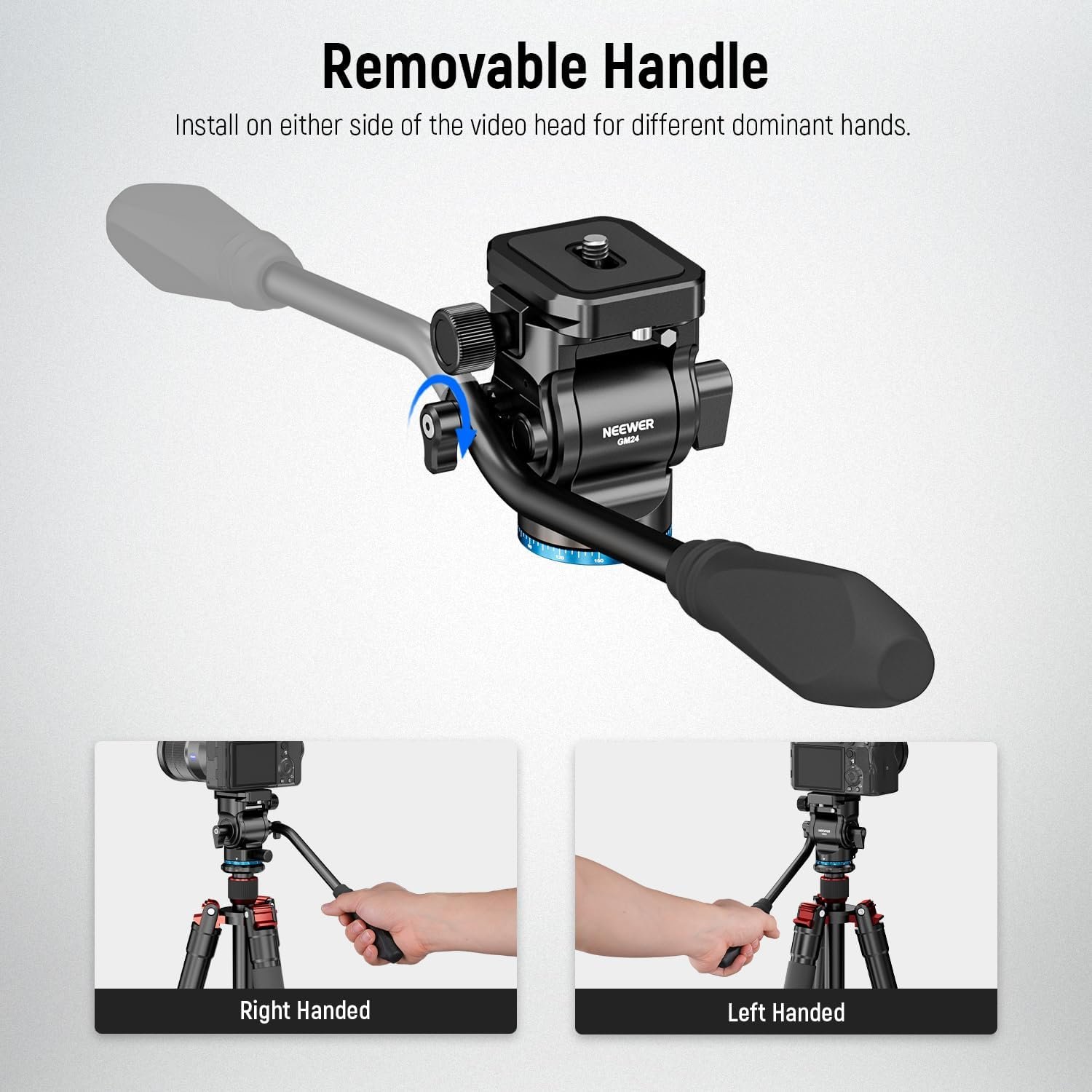 NEEWER Tripod Fluid Head Pan Tilt Head with Arca Type Quick Release Plate and Handle, Metal Panorama Head with Scaled Base (⌀37mm) for Compact Video Camera DSLR Camera, Load up to 6.6lb, GM24 (Blue) - Image 8