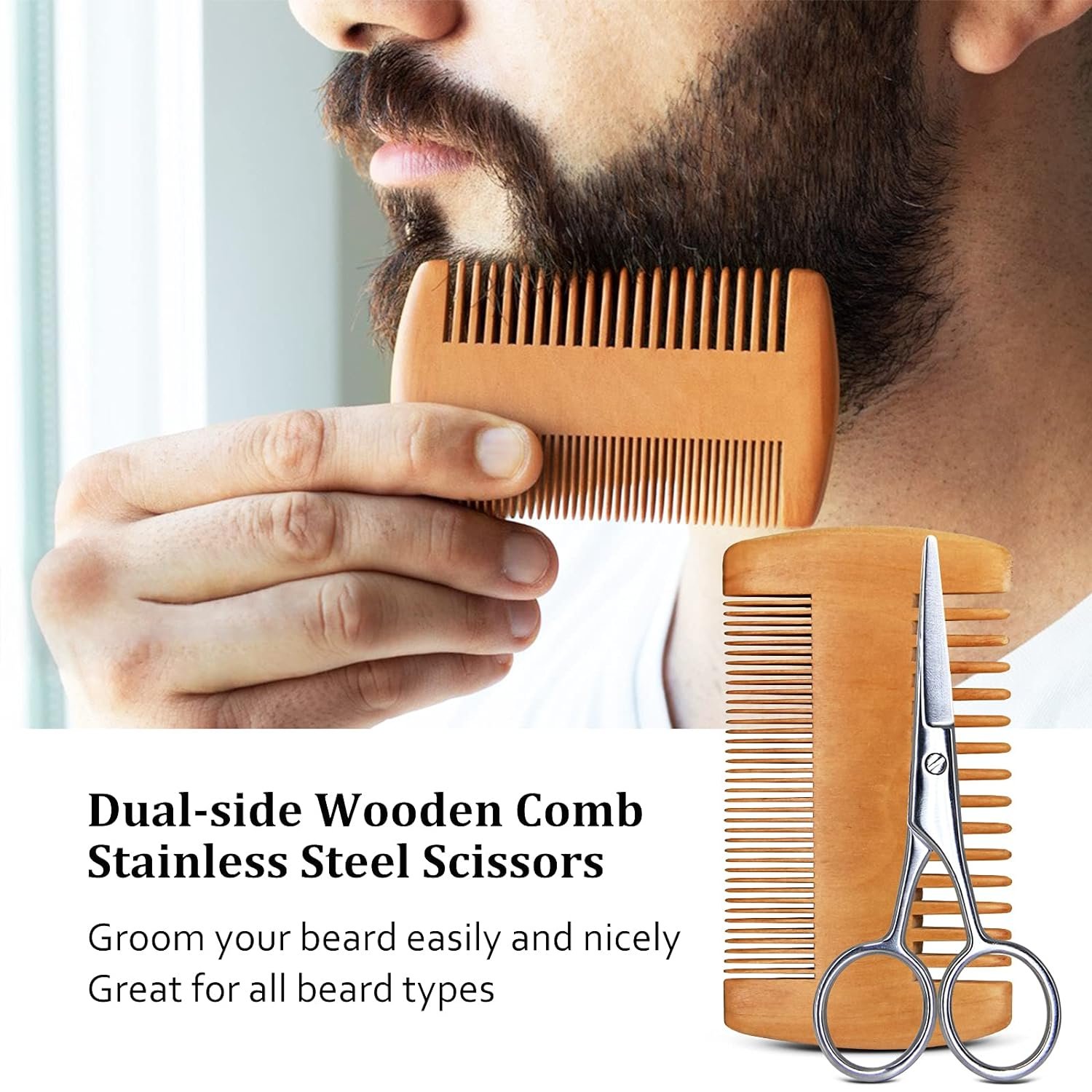 MALE GOD Gifts for Men, Beard Kit with Beard Oil, Balm, Comb, Brush, Scissors, Beauty Gift Sets for Him, Birthday & Christmas, Stocking Stuffers for Adults Men, Boyfriend, Husband, Son, Friend, Dad - Image 5