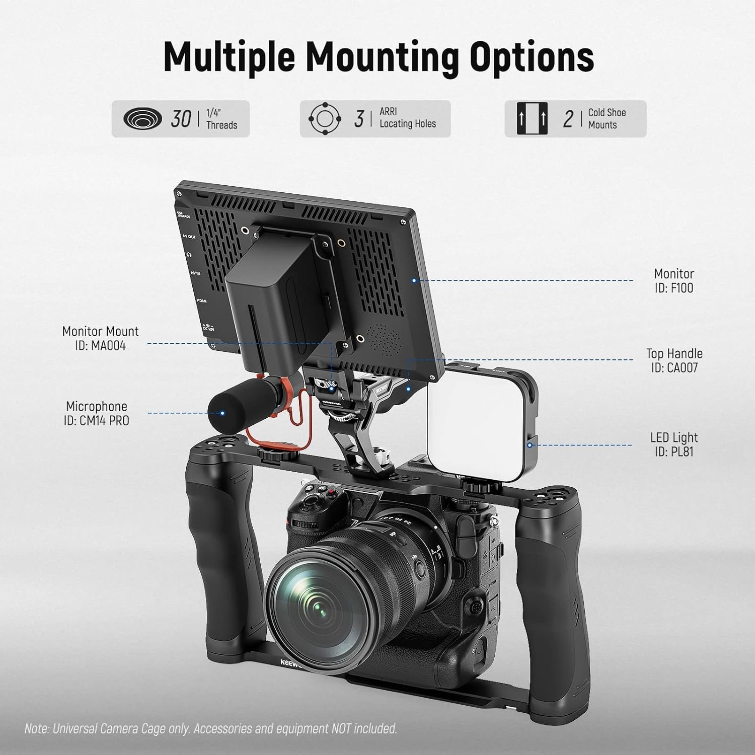 NEEWER Video Camera Cage Rig with Arca Type Base/Dual Grips/Expansion Holes/15mm Rods, Universal Stabilizer Compatible with Sony Canon Nikon DSLR/DSLM, Compatible with SmallRig Accessories, CA016 - Image 3