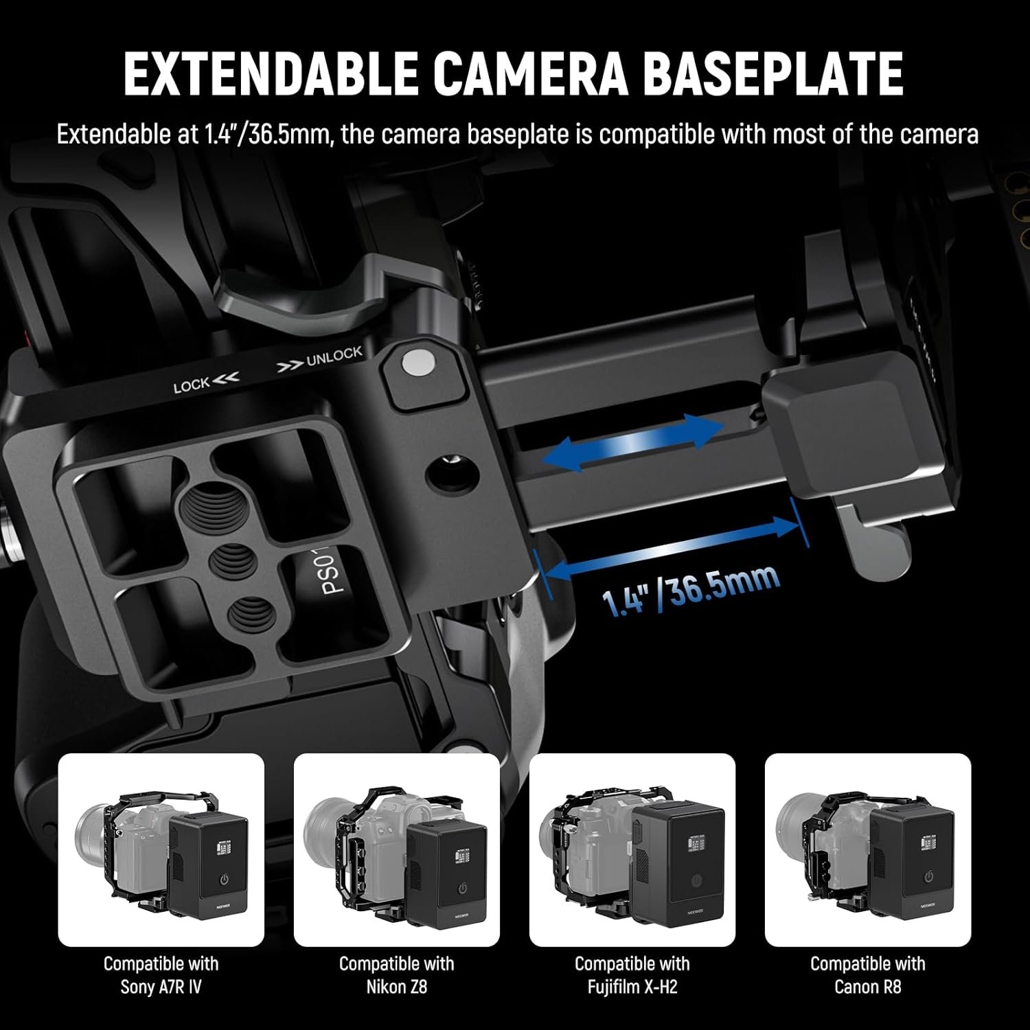 NEEWER V Mount Battery Plate with NATO Rails, Arca Type Baseplate for RS4 Pro RS3 Pro Gimbal, Modular DSLR Camera Video Rig Compatible with SmallRig V Lock Battery Camera Cage, PS016 - Image 5