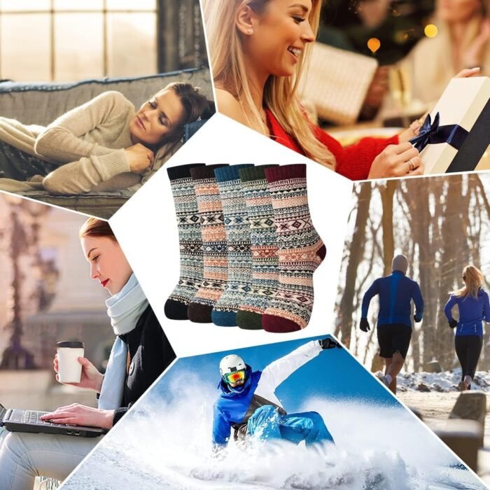 FYC Winter Womens Socks Wool Warm Thick Knit Cozy Crew Casual Vintage Soft Socks for Women Christmas Gifts Socks 5 Pairs - Image 7