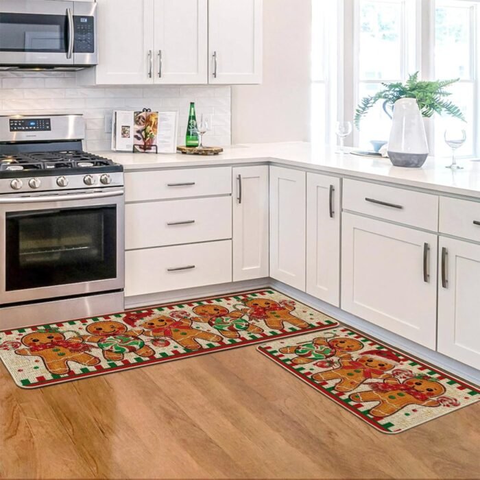 Artoid Mode Gingerbread Candy Cane Christmas Kitchen Mats Set of 2, Winter Home Decor Low-Profile Kitchen Rugs for Floor - 17x29 and 17x47 Inch - Image 4