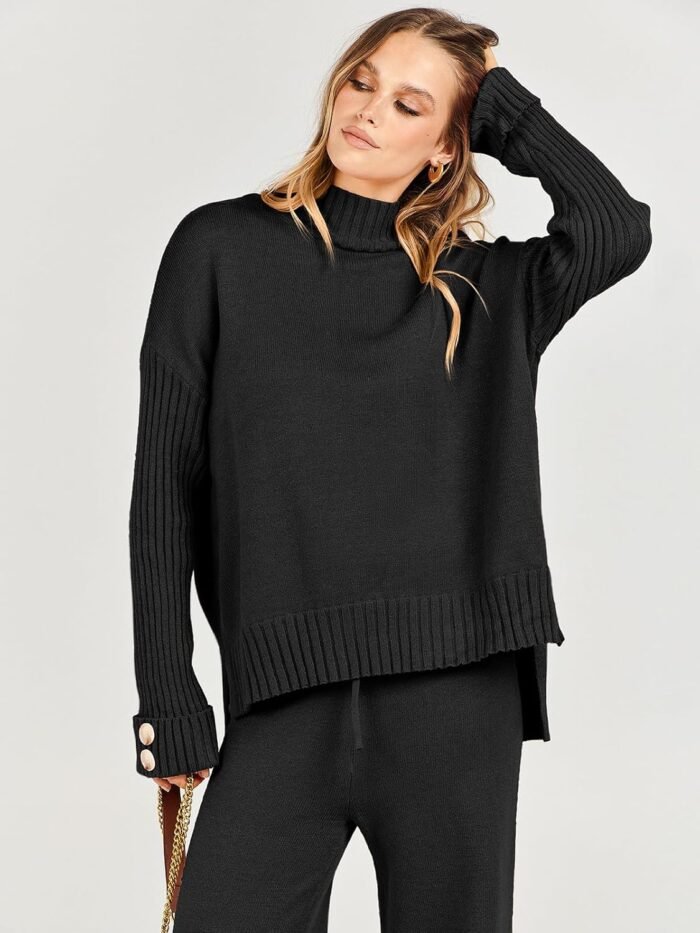ANRABESS Women's 2 Piece Outfit Sweater Lounge Sets Long Sleeve Knit Pullover Wide Leg Pant Tracksuit Loungewear 2024 Fashion - Image 9
