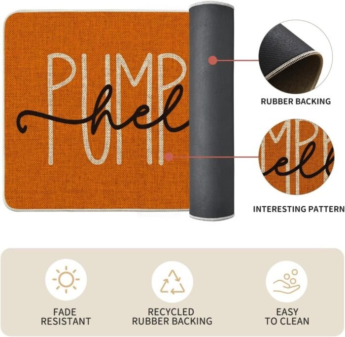 Artoid Mode Orange Hello Pumpkin Fall Kitchen Mats Set of 2, Autumn Home Decor Low-Profile Kitchen Rugs for Floor - 17x29 and 17x47 Inch - Image 5