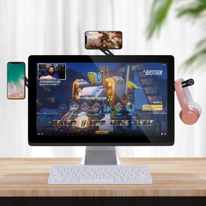 DK177 Magnetic Phone Holder, Laptop or Desktop Monitor Side Mount Phone Holder, Slim Portable Foldable Computer Expansion Bracket Compatible with All Phone, Black-1 - Image 4