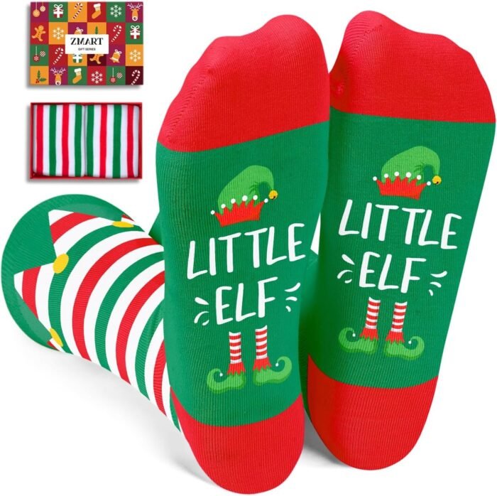 Christmas Gifts Stocking Socks for Kids - Secret Santa Little Elf Socls for Boys Girls with Greeting Card