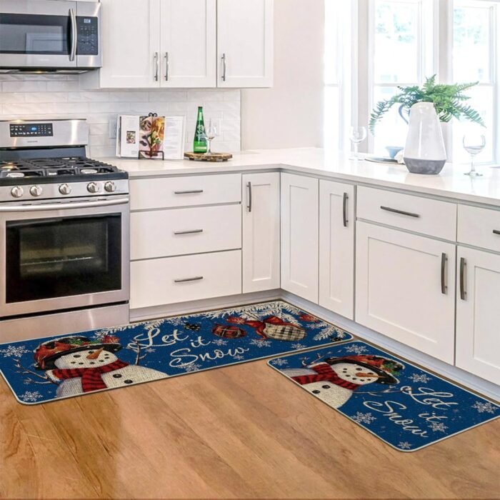 Artoid Mode Blue Let It Snow Snowflake Snowman Winter Kitchen Mats Set of 2, Christmas Decor Low-Profile Kitchen Rugs for Floor - 17x29 and 17x47 Inch - Image 5