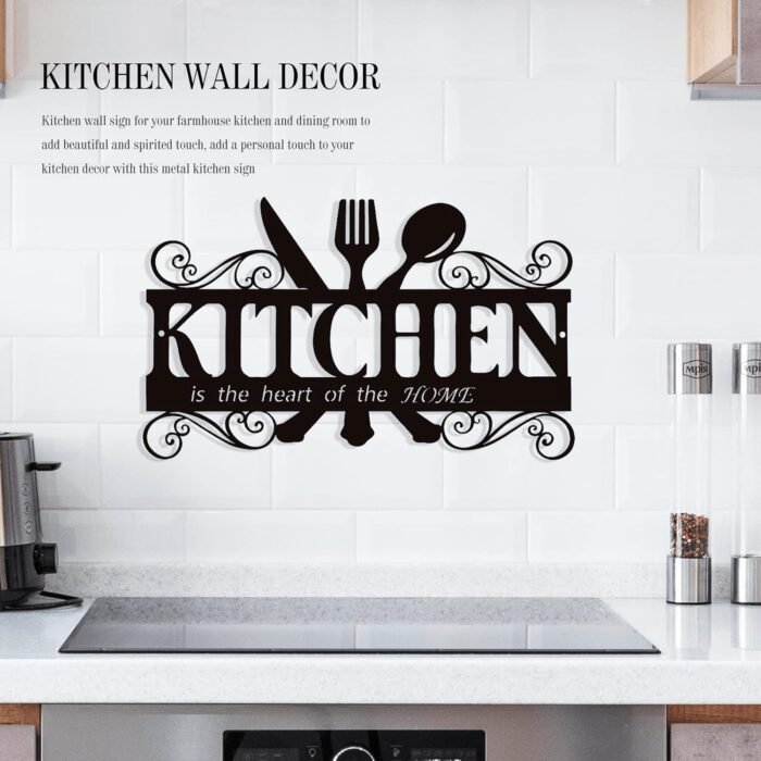 Metal Rustic Kitchen Decor Signs Decoraions For Wall, Country Farmhouse Decoration for Dining Room, 13.8 x 8.8 Inches (Black) - Image 2