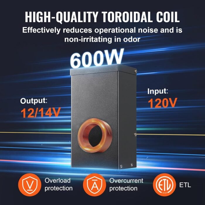 VEVOR 600W Landscape Transformer, Timer & Photocell Sensor Equipped, Weatherproof Outdoor Lighting Converter, 120V AC to 12V/14V AC, Ideal for Exterior, Spotlight, Pathway,ETL Certi - Image 4