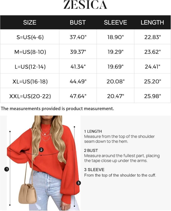 ZESICA Women's 2024 Casual Turtleneck Long Lantern Sleeve Oversized Ribbed Knit Pullover Sweater Jumper Top - Image 6