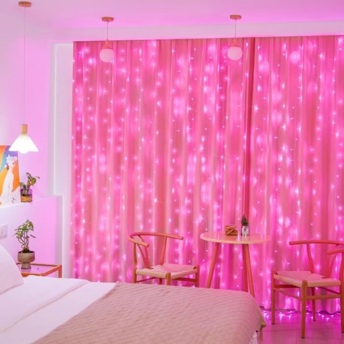 JMEXSUSS 300 LED Pink Christmas Curtain Lights Indoor, Pink String Lights Plug in, 8 Modes Pink Fairy Lights for Bedroom Window Wall Party Backdrop Valentine Xmas Decorations, 9.8x9.8ft - Image 3
