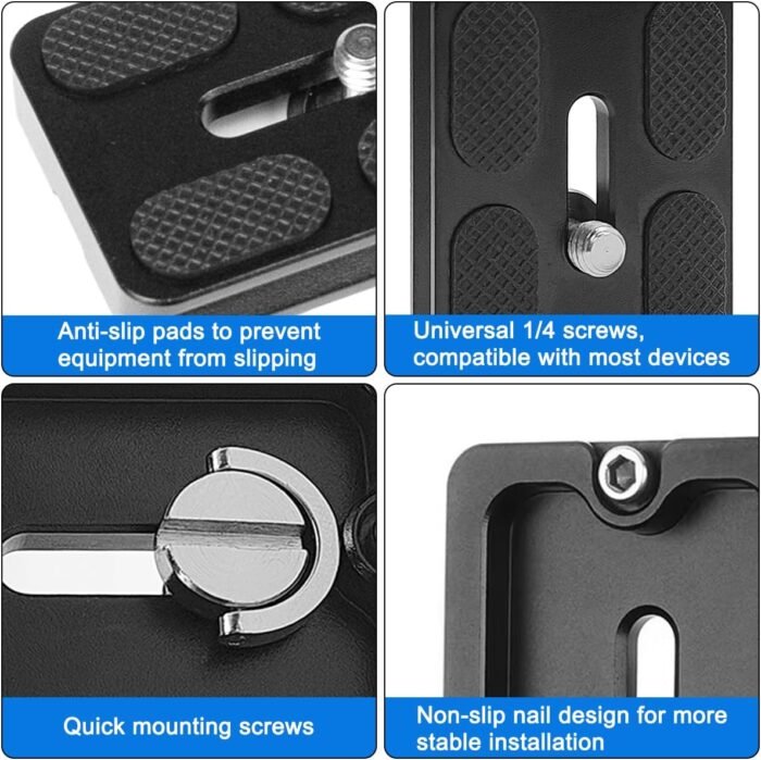 2 Pack 50mm Camera Quick Release Plate with 1/4 "-20 Camera Screw, Tripod Mount Plate Fits Arca Swiss Standard Type Clamp for Camera Tripod Ball Head Ballhead (PU50) - Image 5