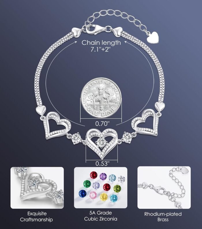 CDE Forever Love Heart Charm Link Bracelet for Women, 925 Sterling Silver Birthstone Bracelet Mother's Day Gift Anniversary Birthday Jewelry Gifts for Women Wife Her Girlfriend - Image 5