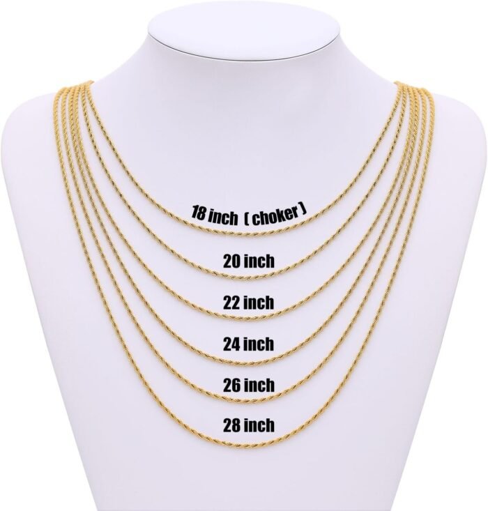 Fiusem Gold Plated Rope Chain for Men, 18K Gold Plated Mens Chain Necklace, Stainless Steel Chain Necklacefor Men and Women - Image 6