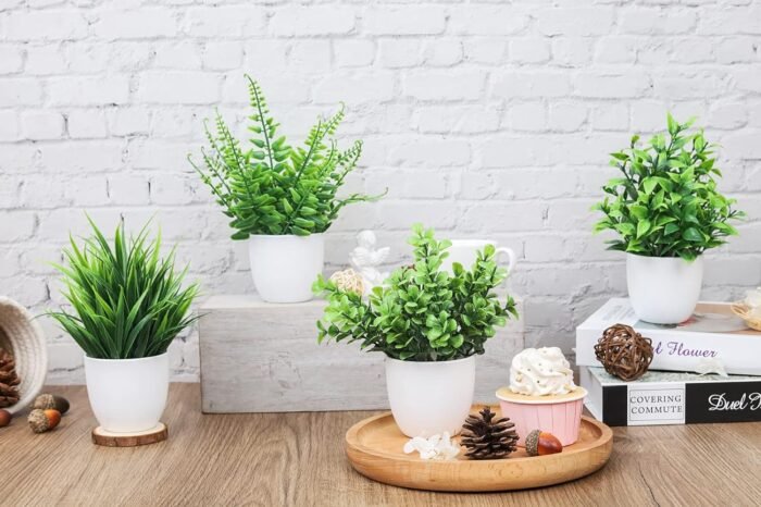 Der Rose 4 Pack Fake Plants Small Artificial Faux Potted Plants for Living Room Home Office Farmhouse Bathroom Kitchen Decor Indoor - Image 3