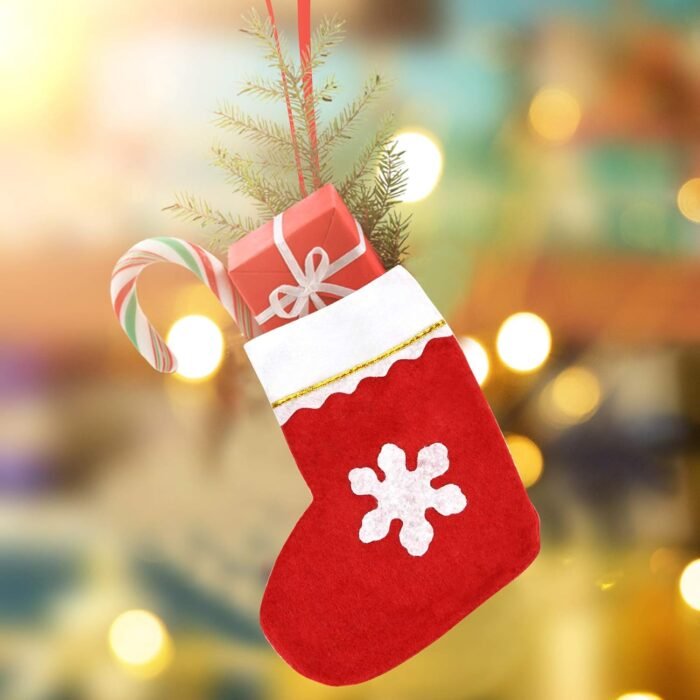 20 Pack Christmas Mini Stockings Sock Decoration Snowflake Tableware Holders, Red Felt Knife Spoon Fork Bag Candy Pouch Bag Plush Cuff Socking for Xmas Party Tree Dinner Table Home Ornaments - Image 5