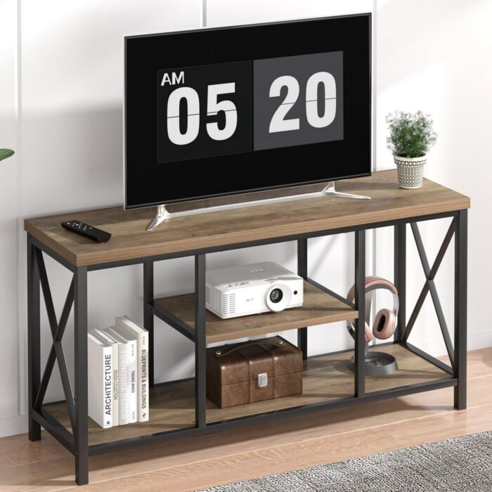 FOLUBAN TV Stand for TVs up to 55 Inch, Rustic Wood and Metal Entertainment Center with Storage, Modern Industrial Media TV Console Table for Living Room Bedroom, Oak 47 Inch - Image 8