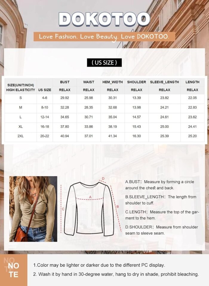 Dokotoo Long Sleeve Tops for Women Spring Fall 2024 Womens V Neck Sexy T Shirts for Women Fitted Shirts Tight Basic Tee - Image 6