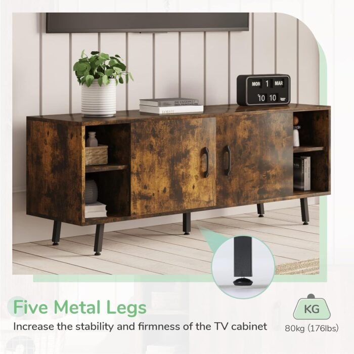 Novilla Modern Industrial 58 Inches TV Stand, Classic Entertainment Center with Two Adjustable Shelves, Home Farmhouse TV Media Console Table for Living Room Bedroom, Brown - Image 7