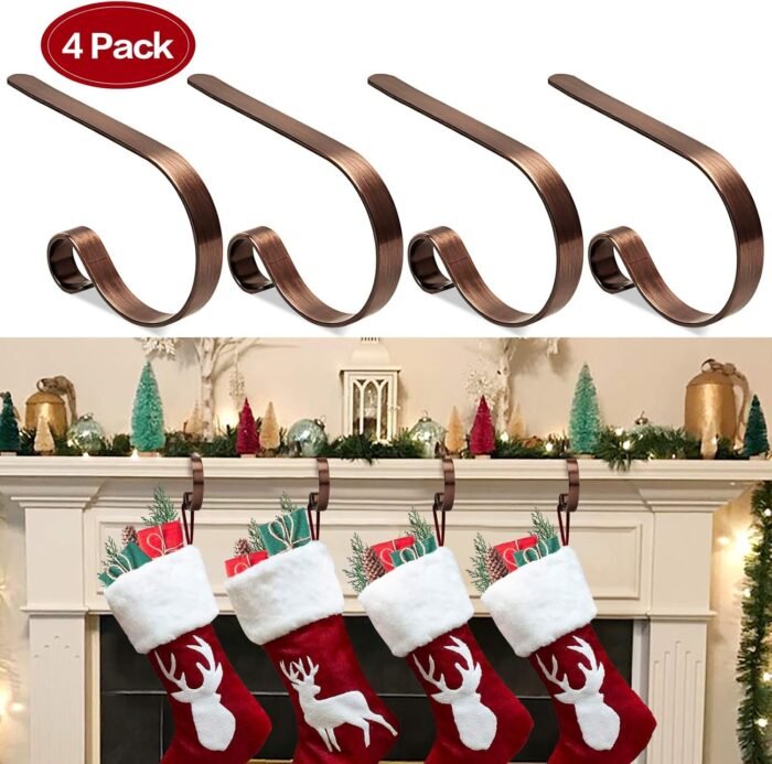 Christmas Stocking Holders for Mantle Set 4,Lightweight Stocking Holder No-Slip Stocking Hangers for Mantel Fireplace,Adjustable Mantel Stocking Hooks - Image 4