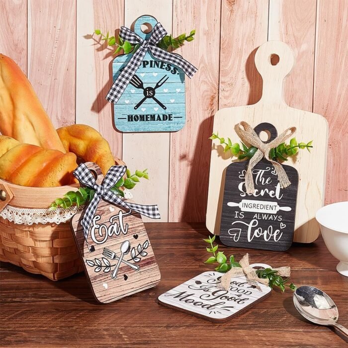 PH PandaHall 4pcs Kitchen Wall Decor Wood Sign, Eat Wooden Cutting Board Sign Farmhouse Tiered Tray with Hemp Rope Wall Art Wood Rustic Hanging Wall Decor for Home Kitchen Dining Living Room Bar Cafe - Image 5