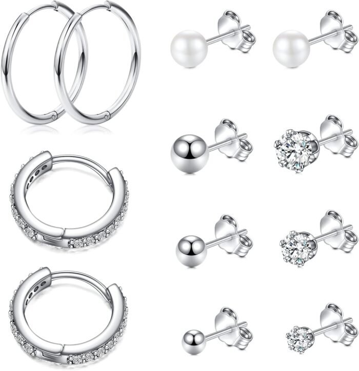 Incaton 16G Cartilage Earrings Set Hypollergenic Screw Back Stud Earrings Helix Tragus Earrings for Women Silver Cartilage Hoop Earrings