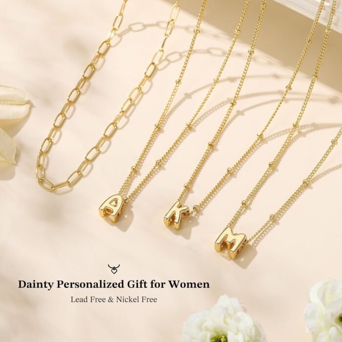 Turandoss Personalized Bubble Letter Necklace - Layered Gold Initial Tiny Small Pendent Necklaces for Women, Dainty Gold Initial Choker Paperclip Chain Necklace Gold Jewelry for Women Gifts - Image 6