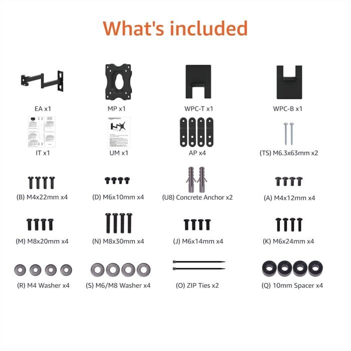 Amazon Basics Full Motion TV Wall Mount fits 12" to 40" TVs and VESA 200x200, Black - Image 5