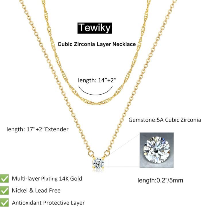 Tewiky Diamond Necklaces for Women, Dainty 14k Gold/Sterling Silver Choker Necklace Simple Gold Plated CZ Jewelry Necklaces for Women Trendy Gifts - Image 4
