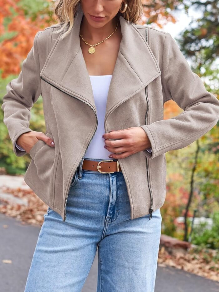 AUTOMET Womens Faux Leather Jackets Suede Fall Fashion 2024 Outfits Winter Clothes Open Front Cropped Coat Outwear - Image 3