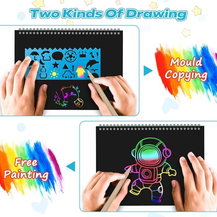 Smasiagon Scratch Paper Art Set for Kids: 2 Pack Scratch Off Art Notebook Crafts Christmas Gifts for Kids Ages 3-12 Girls Boys Birthday Thanksgiving Easter Valentine's Party Favor Games DIY Activity - Image 4