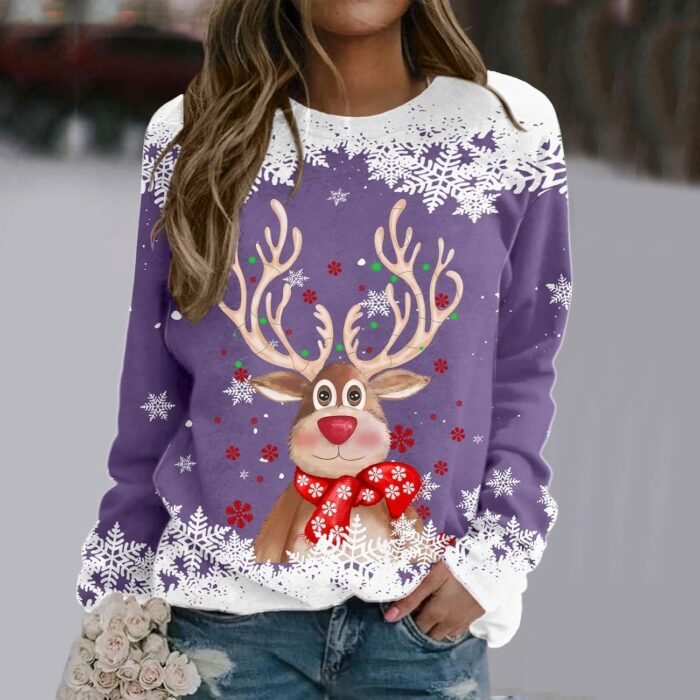 Sweaters For Women Christmas Teen Girls Long Sleeve Crewneck Sweatshirt Cute Reindeer Graphic Xmas Shirts plus - Image 3