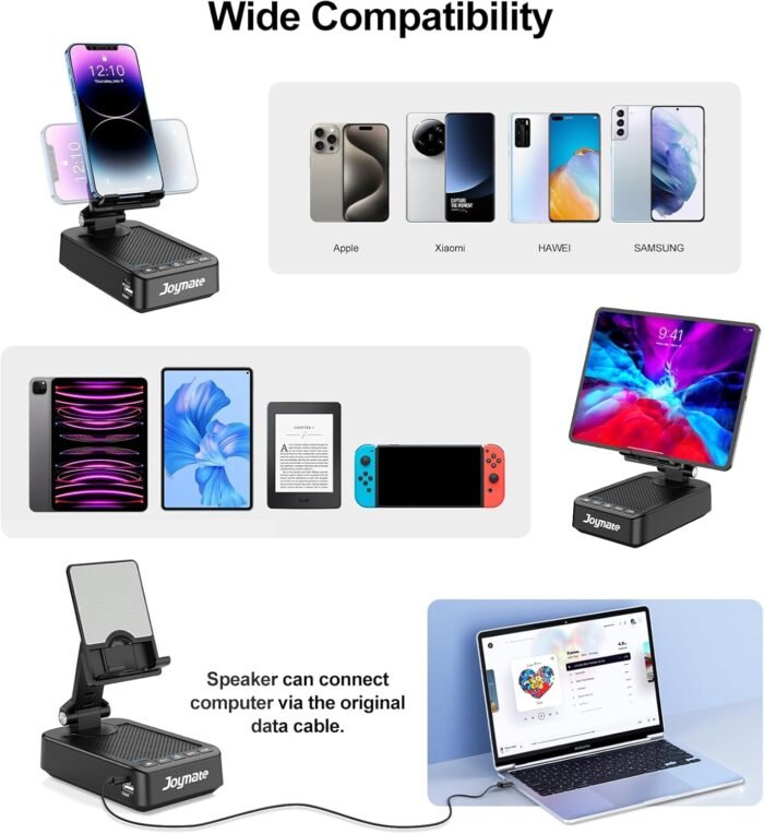 Gifts for Men Women, Joymate Bluetooth Speaker Phone Stand with Charging Function 360° Rotable Adjustable Cell Phone Holder HD Surround Sound for Desk Fits All Phones,Tablet (Black) - Image 5