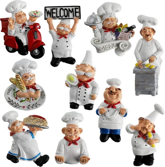 Lyellfe 10 Pieces Chef Fridge Magnets, Cute Italian Chef Magnets for Refrigerator, Funny Kitchen Chef Figurine Decorations, 3D Resin Baker Refrigerator Stickers for Whiteboard, Map, Cabinets