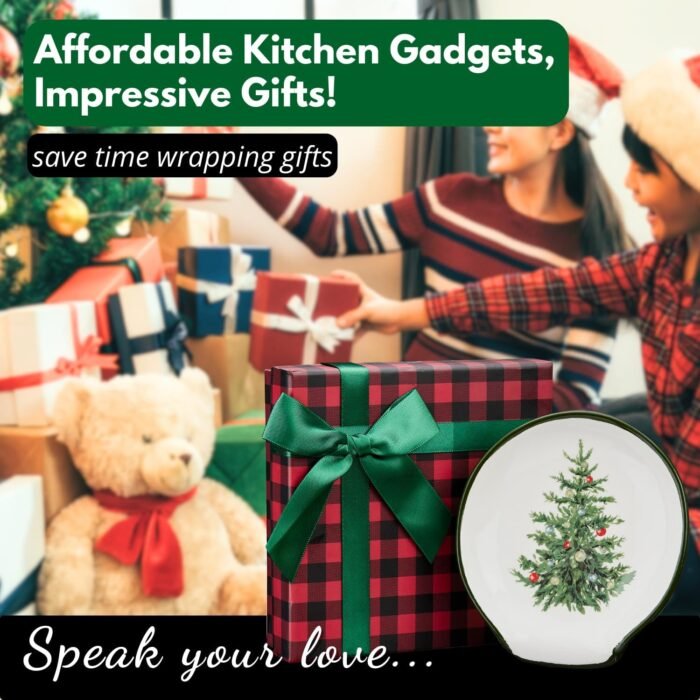 Tree Christmas Spoon Rest - Christmas Kitchen Decor, Green Pine Christmas Decorations Utensils Holder for Stove Top, 2024 Holiday Affordable Christmas Gifts w/Greeting Card - Ready Made Gift Boxes - Image 6
