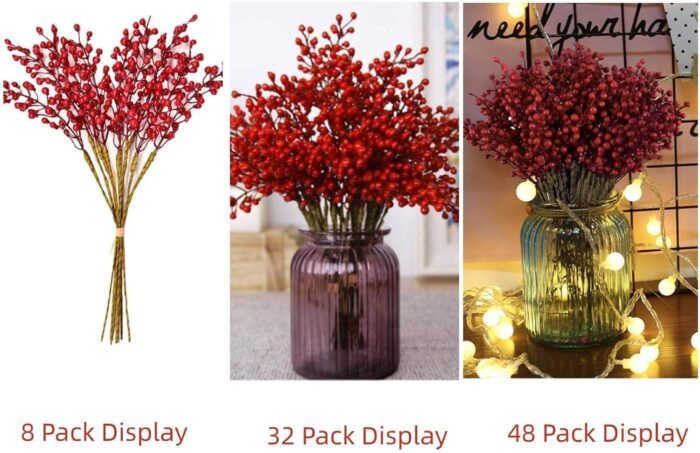 Artificial Red Berry,8 Pack Holly Christmas Berries Stems for Christmas Tree Decorations, Crafts, Holiday and Home Decor (red) - Image 5