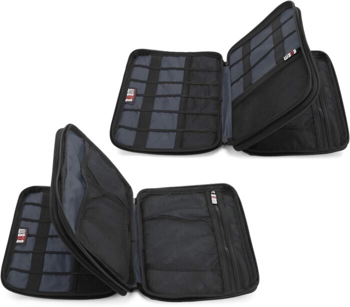 BUBM Double Layer Electronic Accessories Organizer, Travel Gadget Bag for Cables, USB Flash Drive, Plug and More, Perfect Size Fits for iPad Mini (Medium, Blue) - Image 4