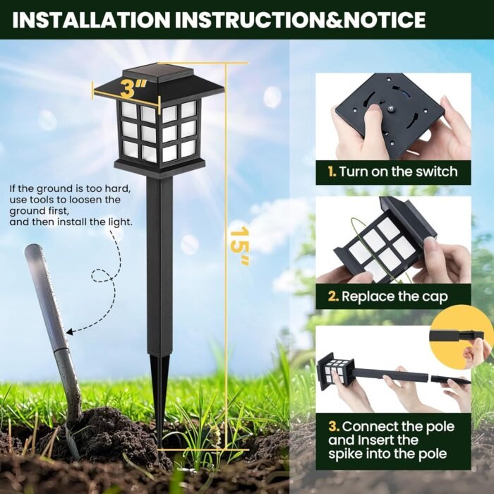 GIGALUMI LED Solar Walkway Lights, 10 Pack Waterproof Lights for Garden, Landscape, Path, Yard, Patio, Driveway - Maintain 10 Hours of Lighting - Image 6