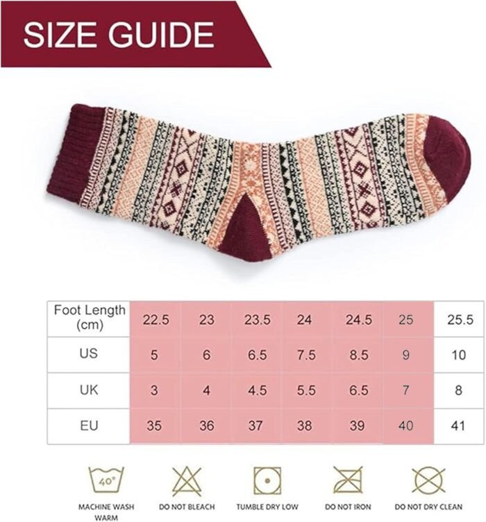 FYC Winter Womens Socks Wool Warm Thick Knit Cozy Crew Casual Vintage Soft Socks for Women Christmas Gifts Socks 5 Pairs - Image 3