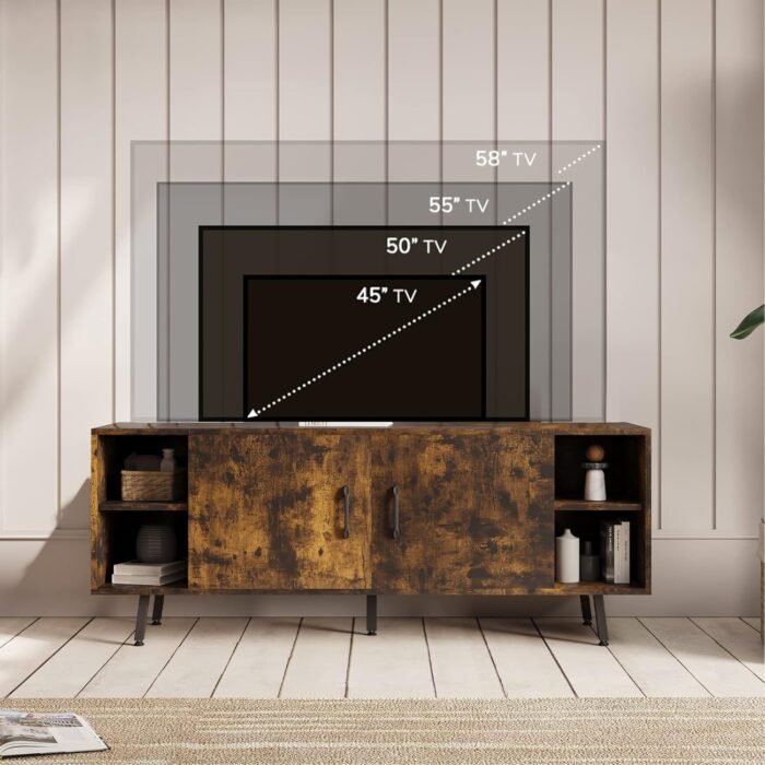 Novilla Modern Industrial 58 Inches TV Stand, Classic Entertainment Center with Two Adjustable Shelves, Home Farmhouse TV Media Console Table for Living Room Bedroom, Brown - Image 3