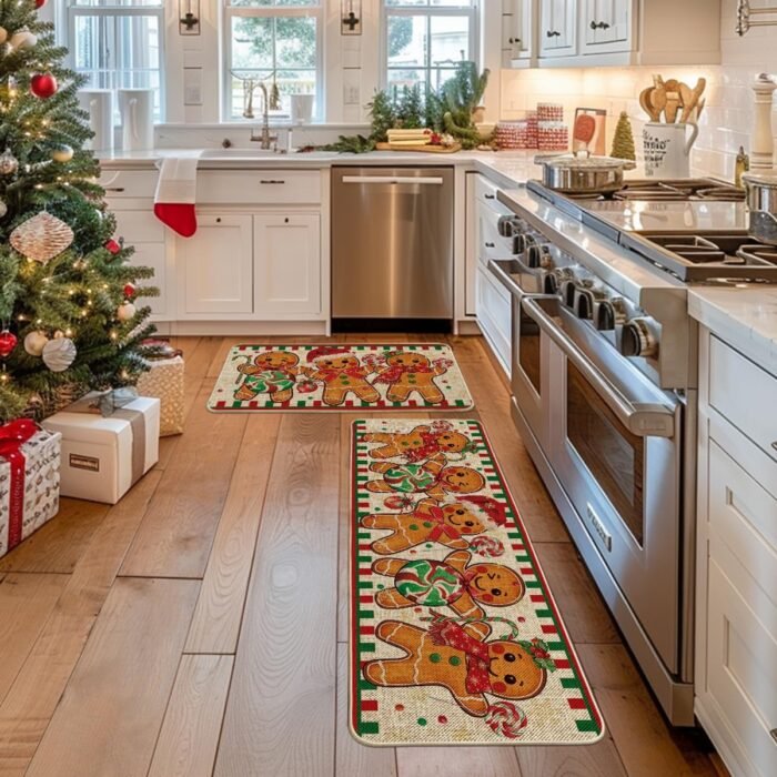 Artoid Mode Gingerbread Candy Cane Christmas Kitchen Mats Set of 2, Winter Home Decor Low-Profile Kitchen Rugs for Floor - 17x29 and 17x47 Inch - Image 3
