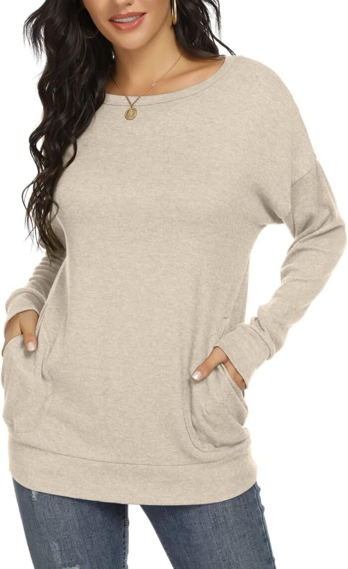 YSYOKOW Women Long Sleeve Shirts Casual Tops Dressy Blouses Fashion Tunic with Pockets